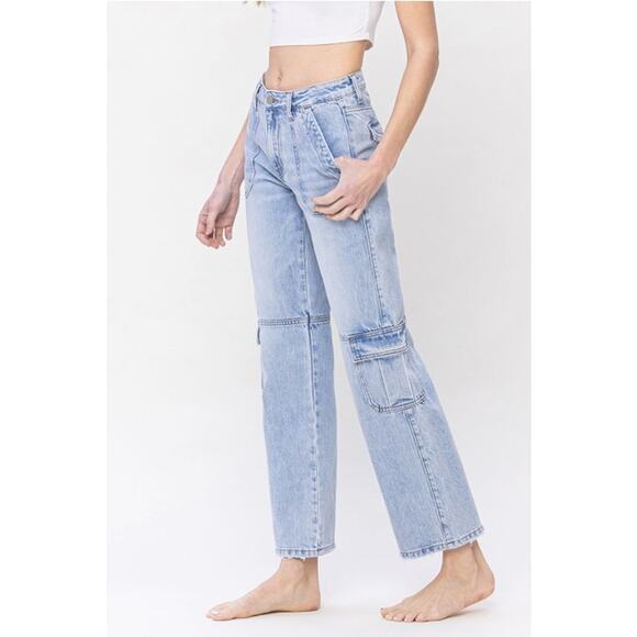 Vervet Beneficiary Size 27 High Rise Cargo Dad Jeans - Picture 2 of 6